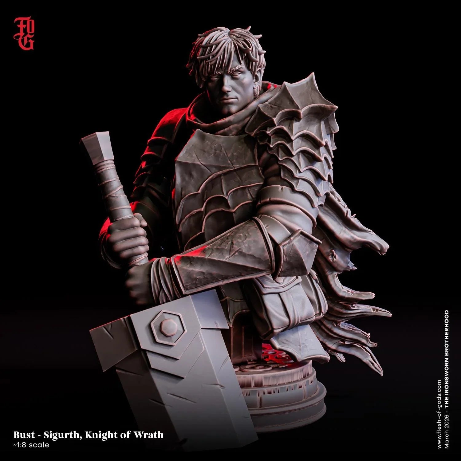 Sigurth, Knight of Wrath Miniature | Human Warrior Dark Champion Figurine | 32mm Scale or 75mm Scale - Plague Miniatures