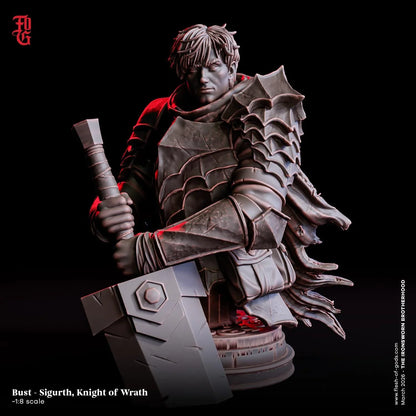 Sigurth, Knight of Wrath Miniature | Human Warrior Dark Champion Figurine | 32mm Scale or 75mm Scale - Plague Miniatures