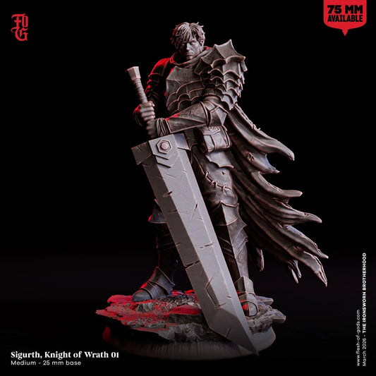 Sigurth, Knight of Wrath Miniature | Warrior Fighter Human Figurine | 32mm Scale or 75mm Scale - Plague Miniatures