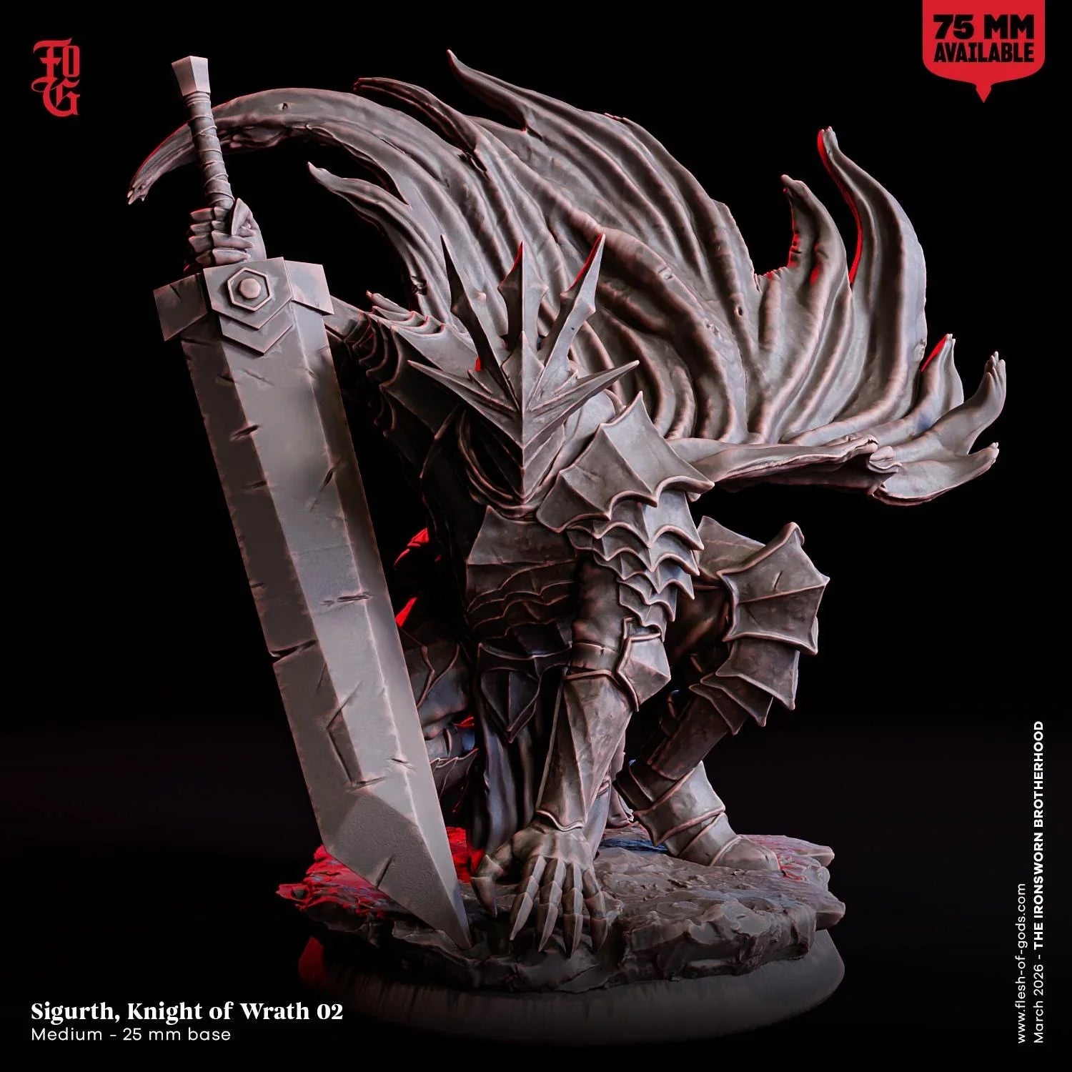 Sigurth, Knight of Wrath Miniature | Warrior Fighter Human Figurine | 32mm Scale or 75mm Scale - Plague Miniatures