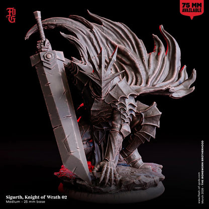 Sigurth, Knight of Wrath Miniature | Warrior Fighter Human Figurine | 32mm Scale or 75mm Scale - Plague Miniatures