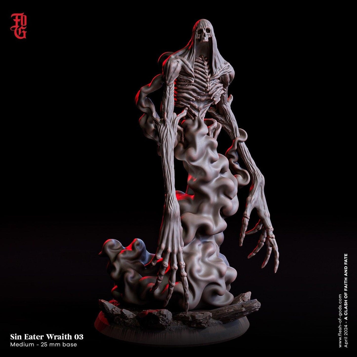 Sin Eater Miniatures Set | 3 Poses of Necromancer Wraith Undead Skeleton Monster Figurines | 32mm Scale - Plague Miniatures