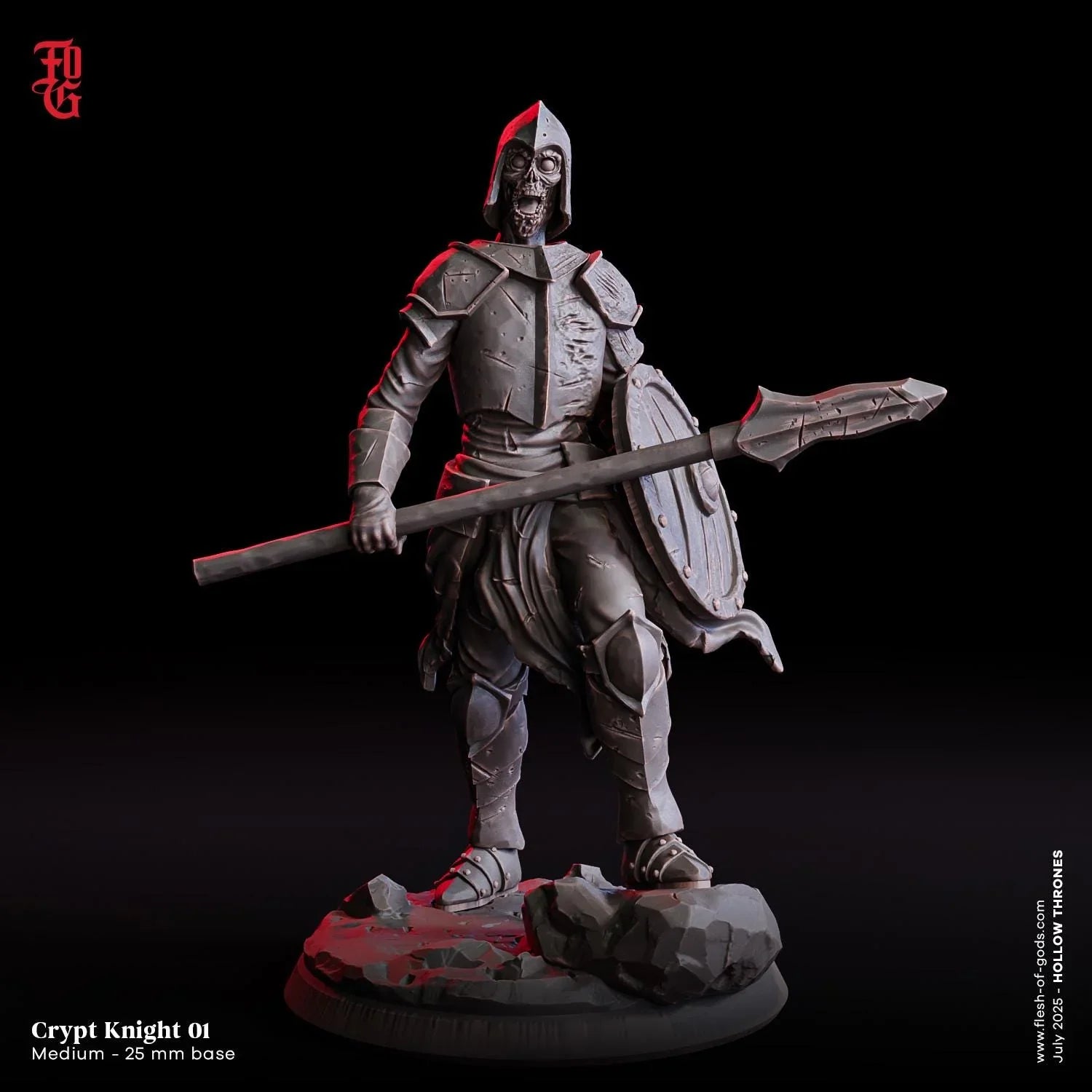 Skeletal Crypt Knight | Undead Human Fighter Monster Miniature | 32mm Scale - Plague Miniatures