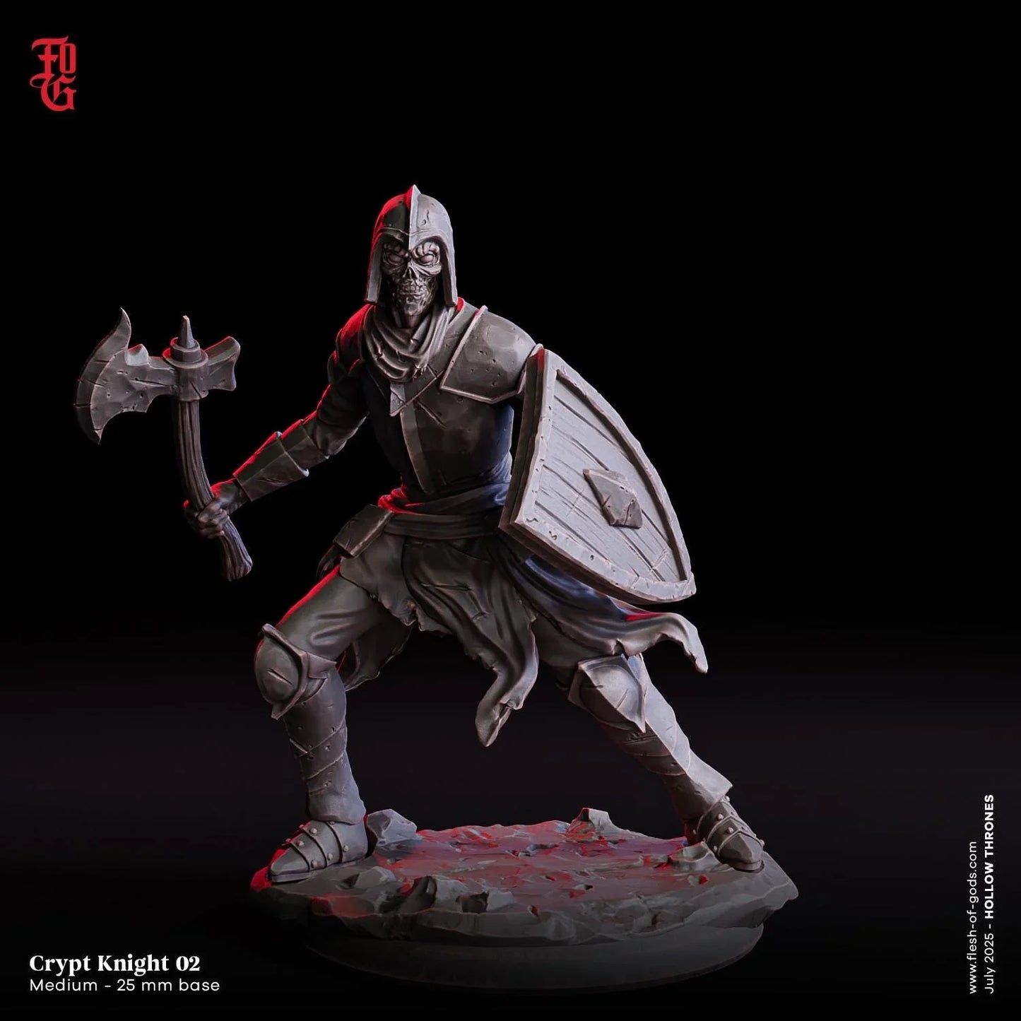 Skeletal Crypt Knight | Undead Human Fighter Monster Miniature | 32mm Scale - Plague Miniatures