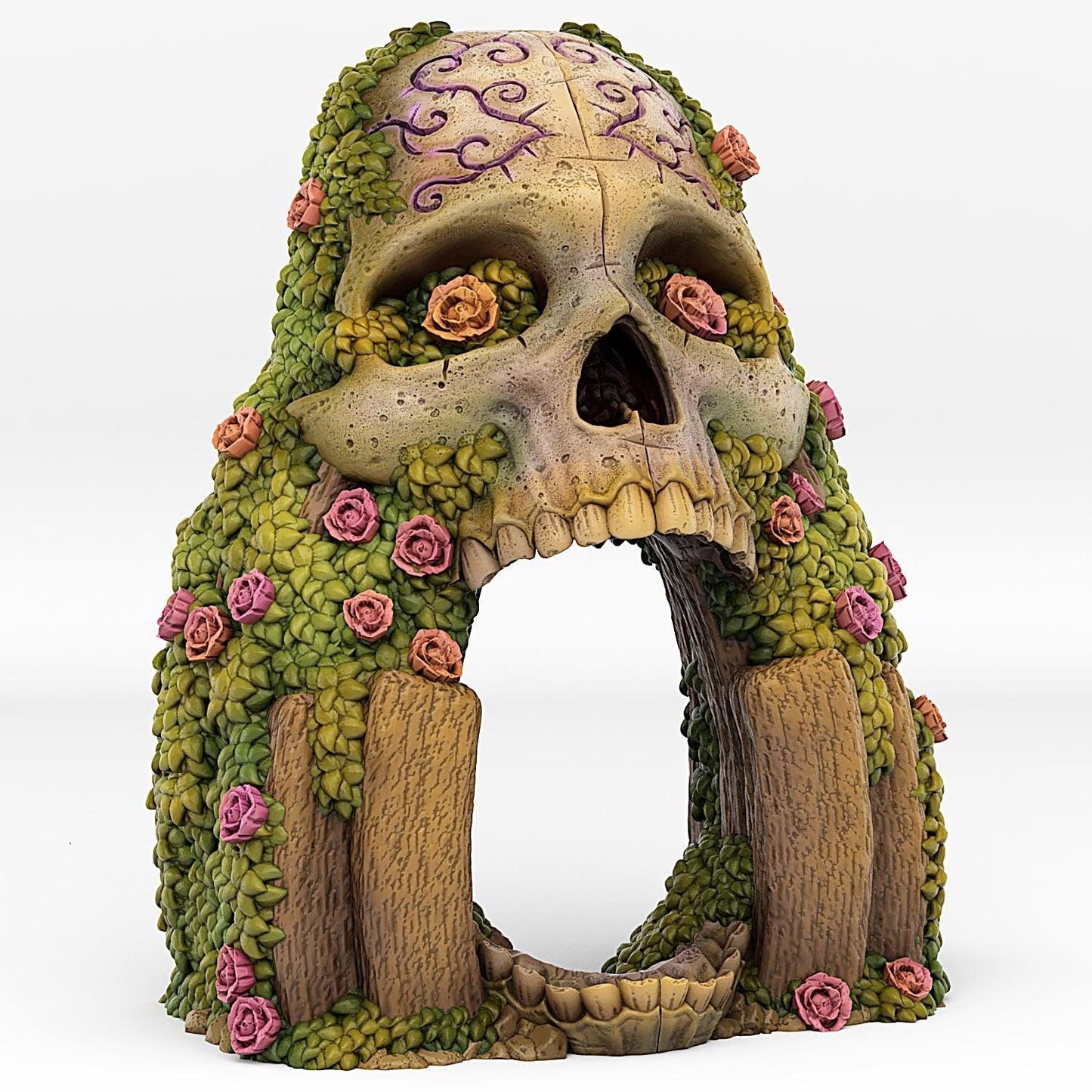 Skull Portal Miniature with Flowers | Fire Effect Dungeon Terrain Prop | 28mm or 32mm Scale - Plague Miniatures