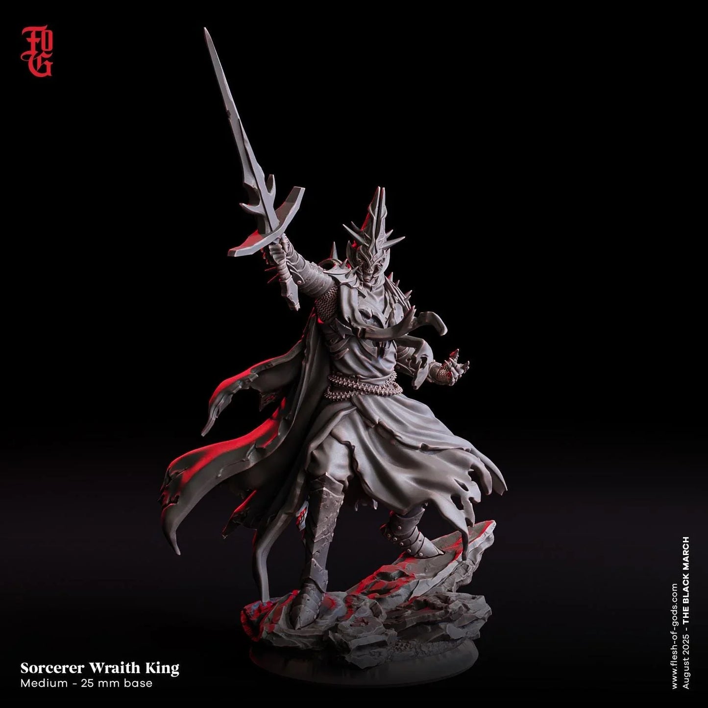 Sorcerer Wraith King | Undead Knight Miniature | 32mm Scale or 75mm Scale - Plague Miniatures