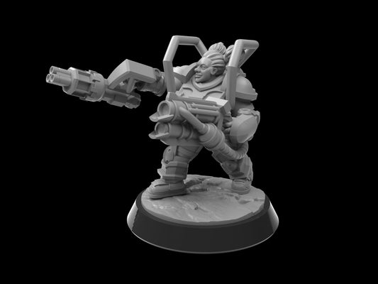 Specialist Kethril, Space Dwarf Artillery Miniature | Dual-Gun Heavy Assault Squad Member - Plague Miniatures