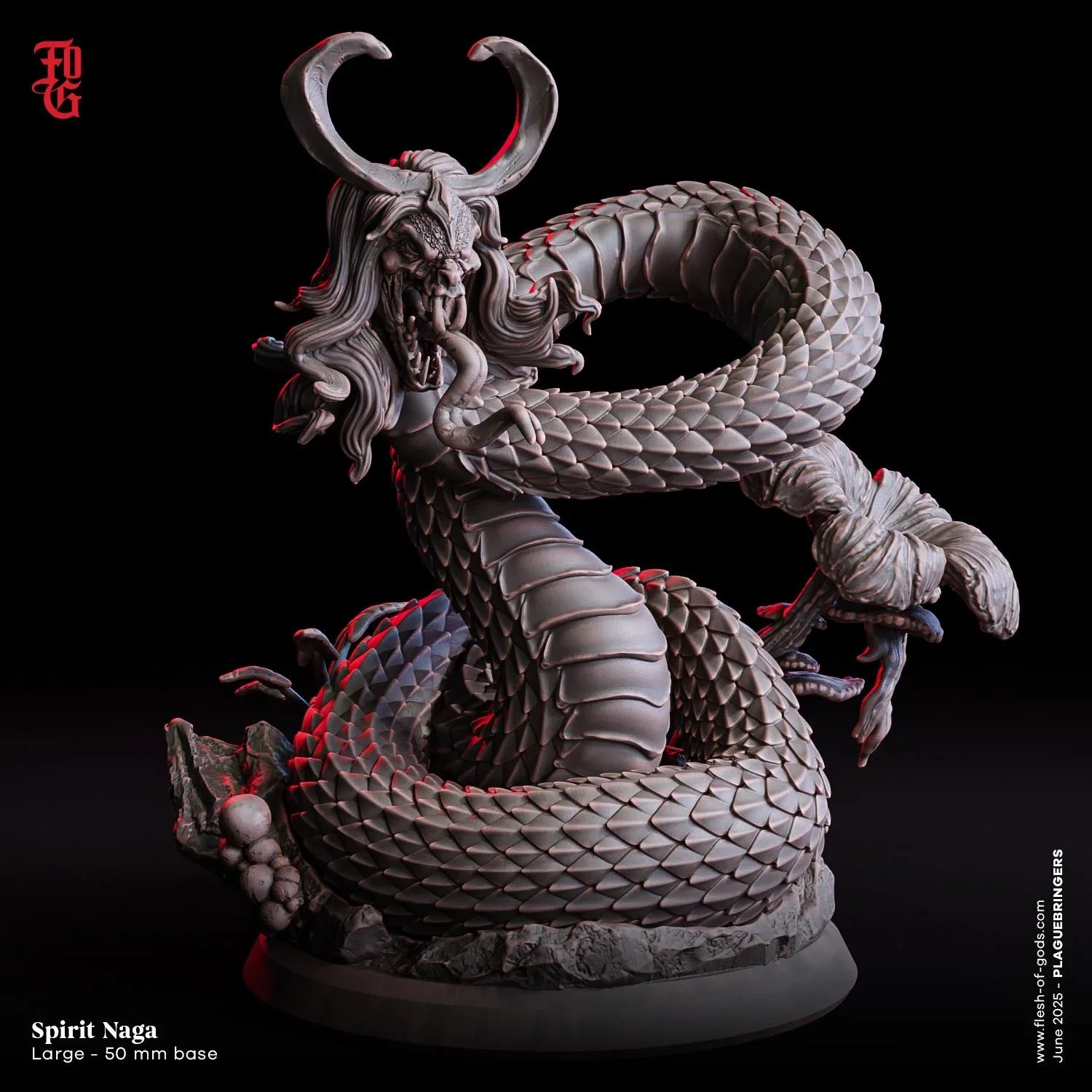 Spirit Naga | Aquatic Serpent Monstrosity Miniature | 50mm Base - Plague Miniatures