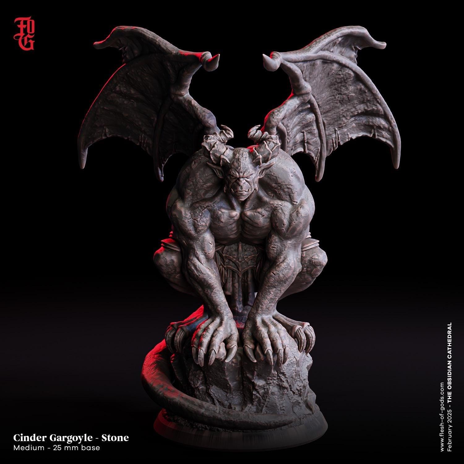 Stone Cinder Gargoyle Monster Miniature | Elemental Garganoid Figurine | 32mm Scale - Plague Miniatures