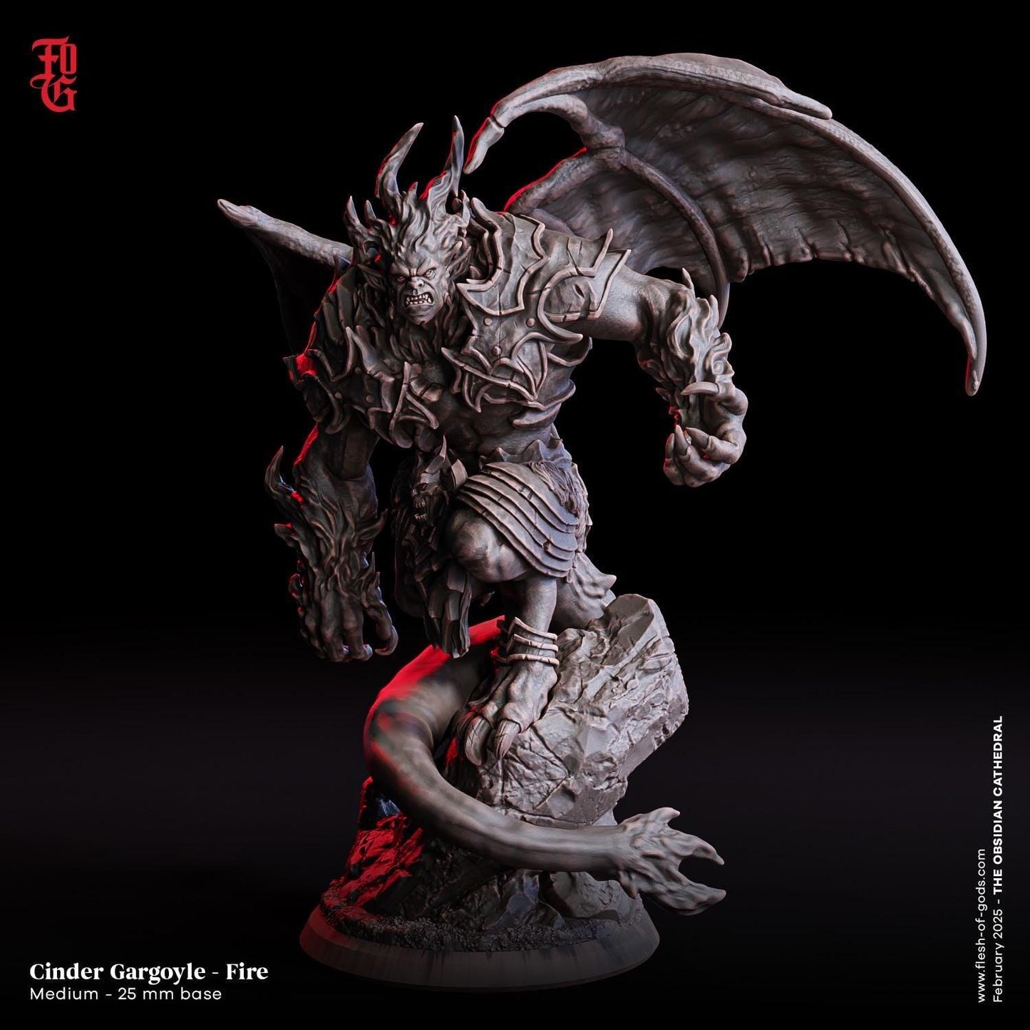 Stone Cinder Gargoyle Monster Miniature | Elemental Garganoid Figurine | 32mm Scale - Plague Miniatures