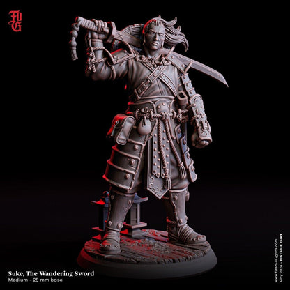 Suke, The Wandering Sword Miniature Human Traveler NPC | Essential for D&D & Tabletop Games | 32mm Scale 75mm Scale - Plague Miniatures