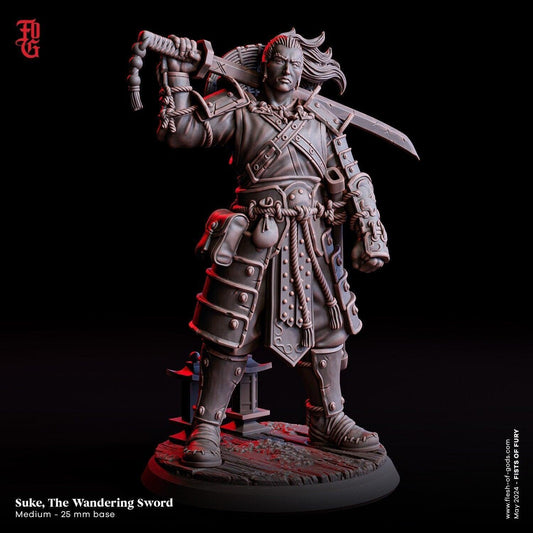 Suke, The Wandering Sword Miniature Human Traveler NPC | Essential for D&D & Tabletop Games | 32mm Scale 75mm Scale - Plague Miniatures