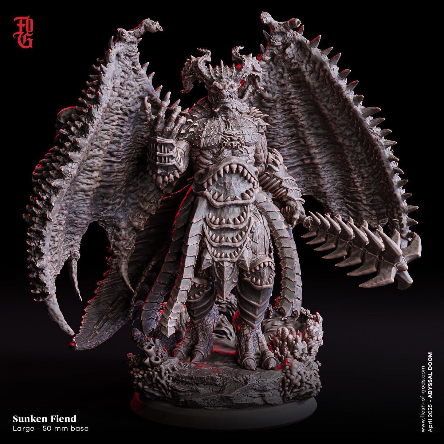 Sunken Fiend, Abyssal Sea Demon | Aquatic Fiend Miniature | 50mm Base - Plague Miniatures