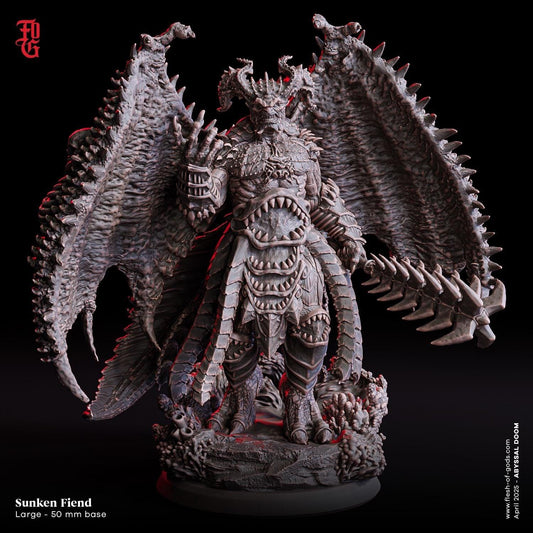 Sunken Fiend, Abyssal Sea Demon | Aquatic Fiend Miniature | 50mm Base - Plague Miniatures