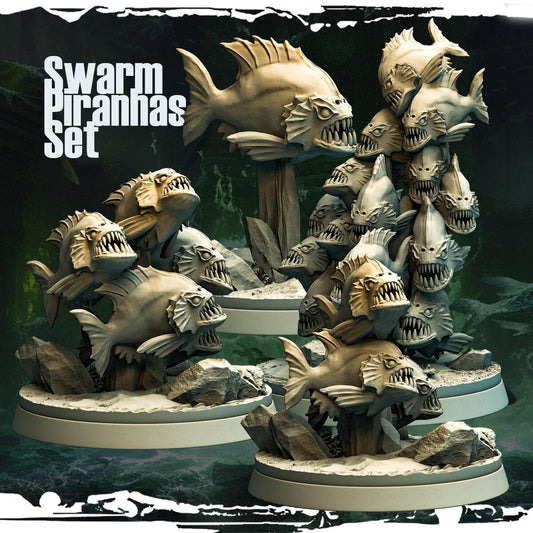 Swamp Piranhas Miniature | Underwater Monsters in 4 Displays | 32mm Scale - Plague Miniatures