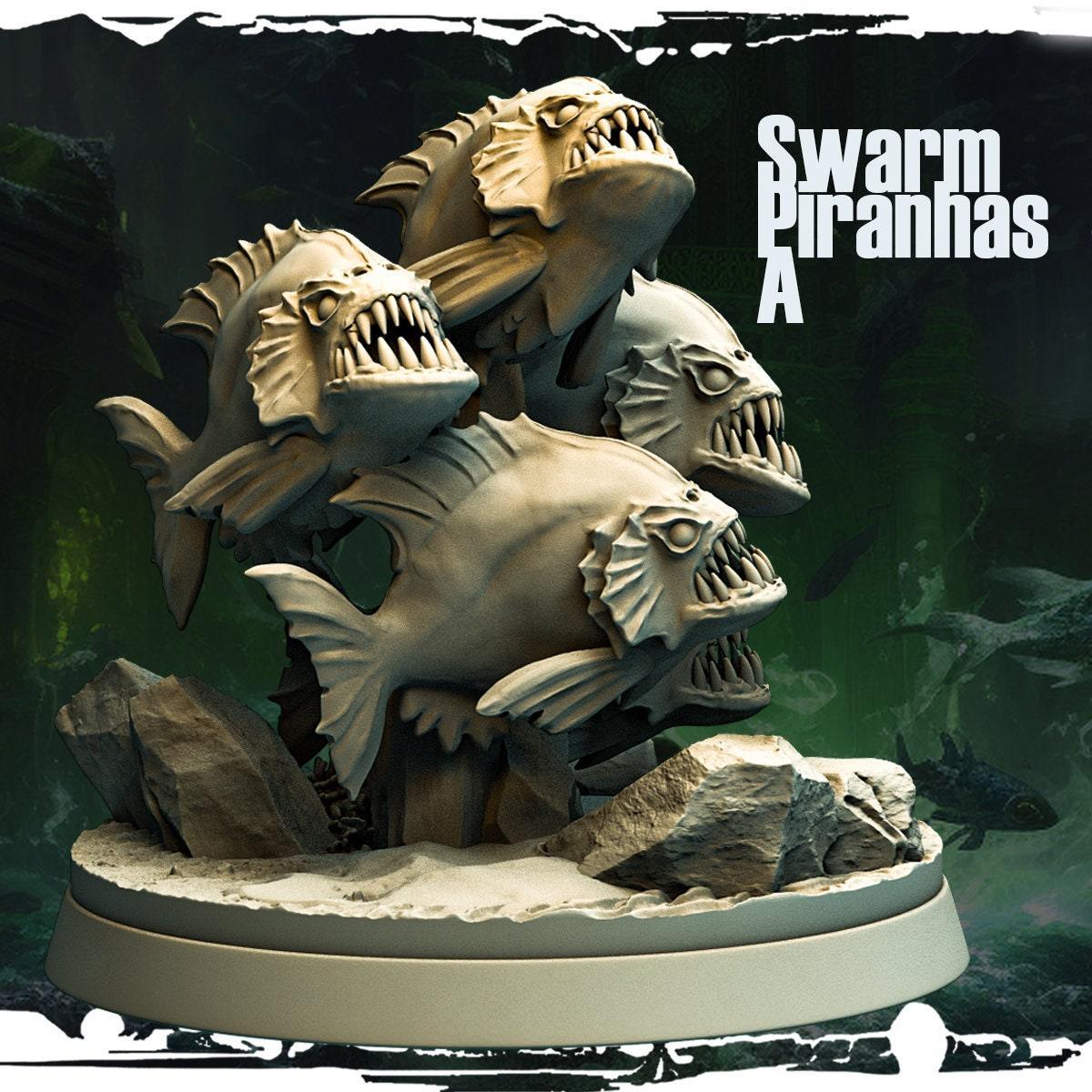 Swamp Piranhas Miniature | Underwater Monsters in 4 Displays | 32mm Scale - Plague Miniatures