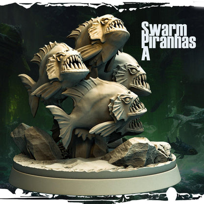 Swamp Piranhas Miniature | Underwater Monsters in 4 Displays | 32mm Scale - Plague Miniatures