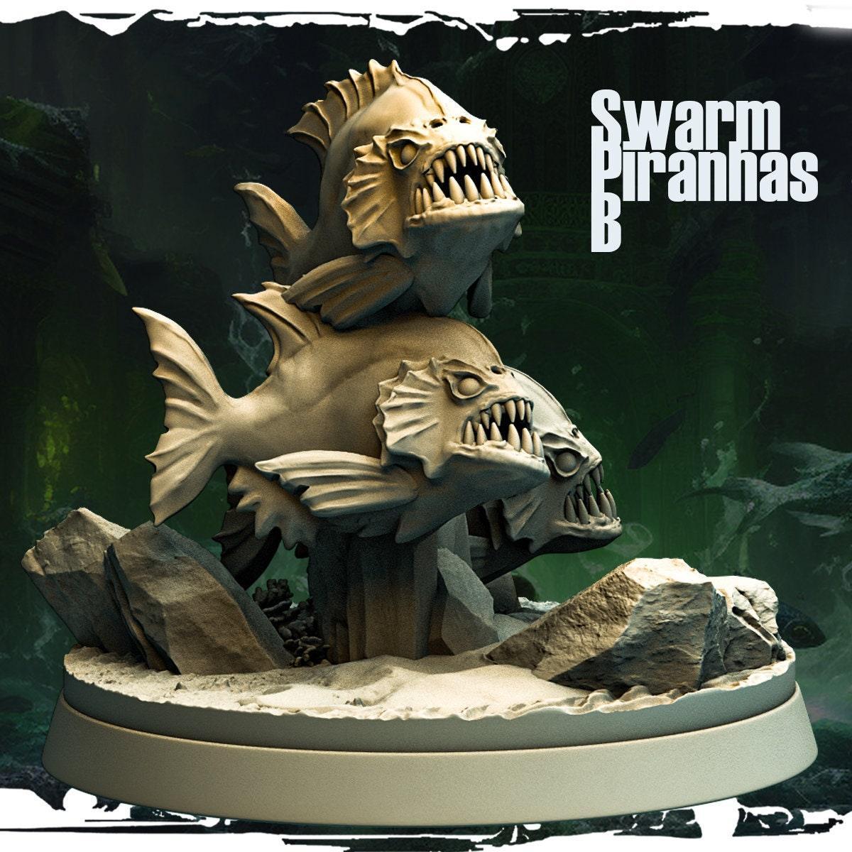 Swamp Piranhas Miniature | Underwater Monsters in 4 Displays | 32mm Scale - Plague Miniatures