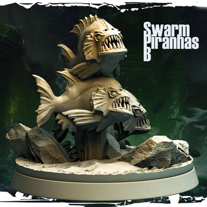 Swamp Piranhas Miniature | Underwater Monsters in 4 Displays | 32mm Scale - Plague Miniatures