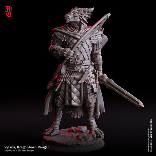 Sylvos, Dragonborn Ranger | Dragonkin Fighter Miniature Figurine | 32mm Scale or 75mm Scale - Plague Miniatures