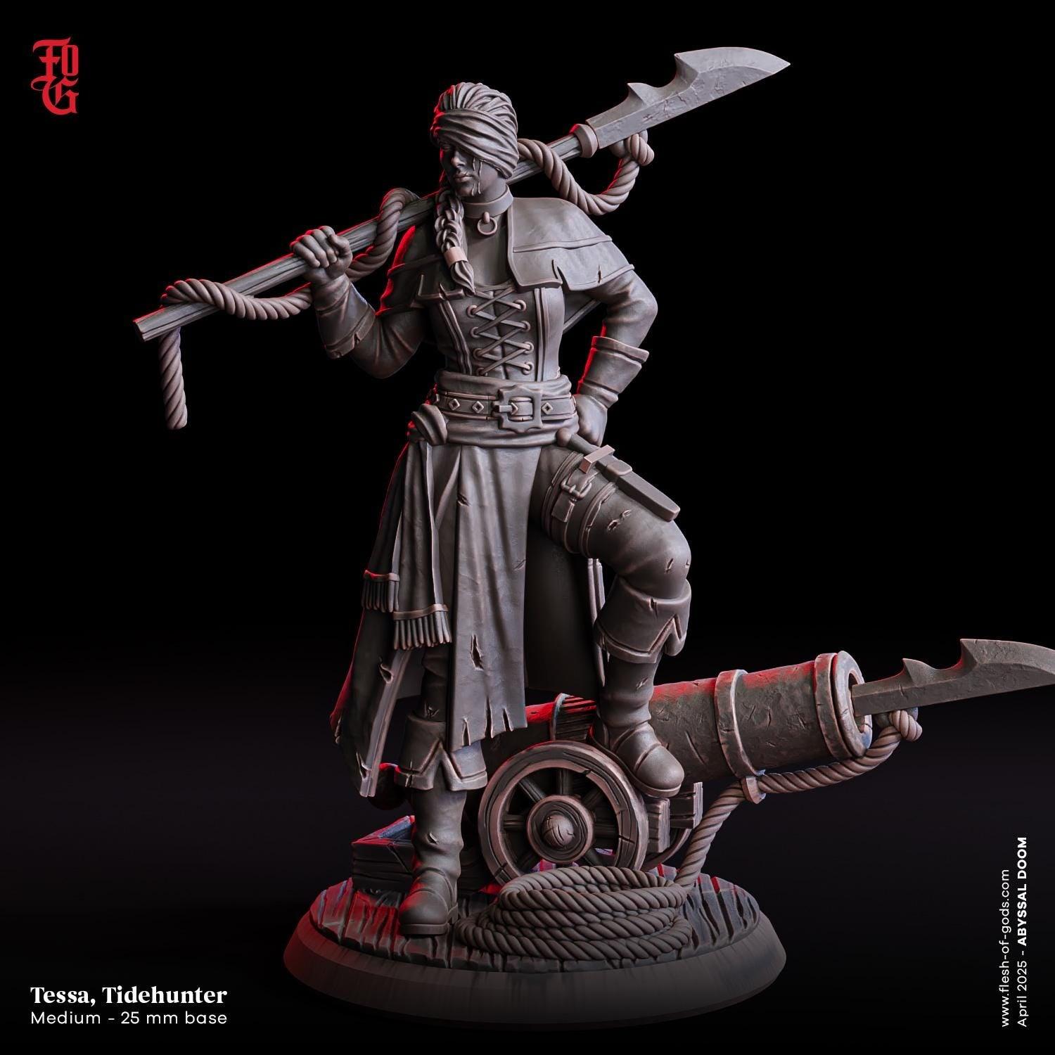 Tessa Tidehunter, Bold Seafarer | Female Pirate Miniature | 32mm Scale or 75mm Scale - Plague Miniatures