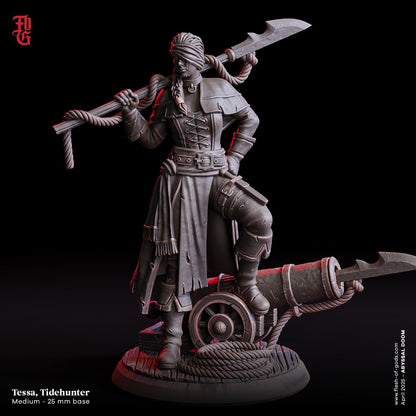 Tessa Tidehunter, Bold Seafarer | Female Pirate Miniature | 32mm Scale or 75mm Scale - Plague Miniatures