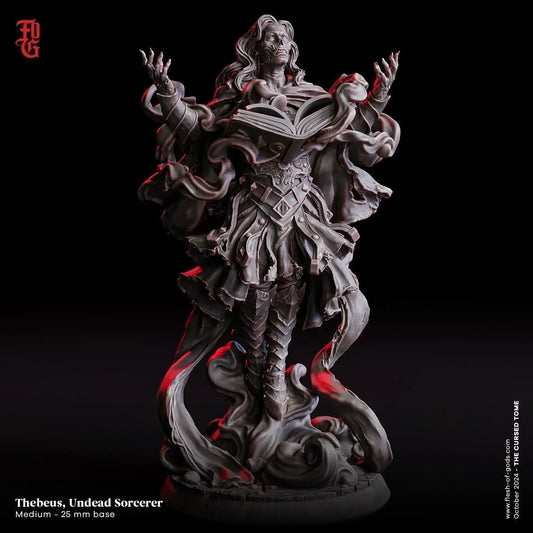 Thebeus, Undead Revenant Sorcerer Miniature | Undead Sorcerer Figurine | 32mm Scale or 75mm Scale - Plague Miniatures