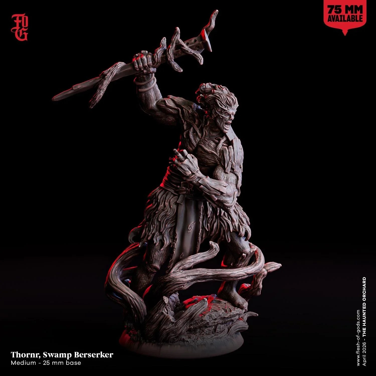 Thornr Swamp Berserker Miniature | Barbarian Nature Warrior Aberration Figurine | 32mm Scale or 75mm Scale - Plague Miniatures