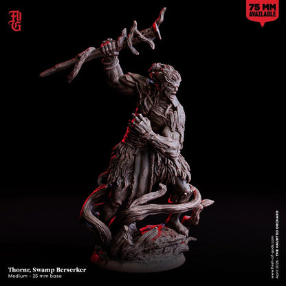 Thornr Swamp Berserker Miniature | Barbarian Nature Warrior Aberration Figurine | 32mm Scale or 75mm Scale - Plague Miniatures