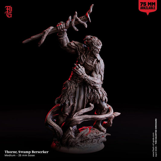 Thornr Swamp Berserker Miniature | Barbarian Nature Warrior Aberration Figurine | 32mm Scale or 75mm Scale - Plague Miniatures