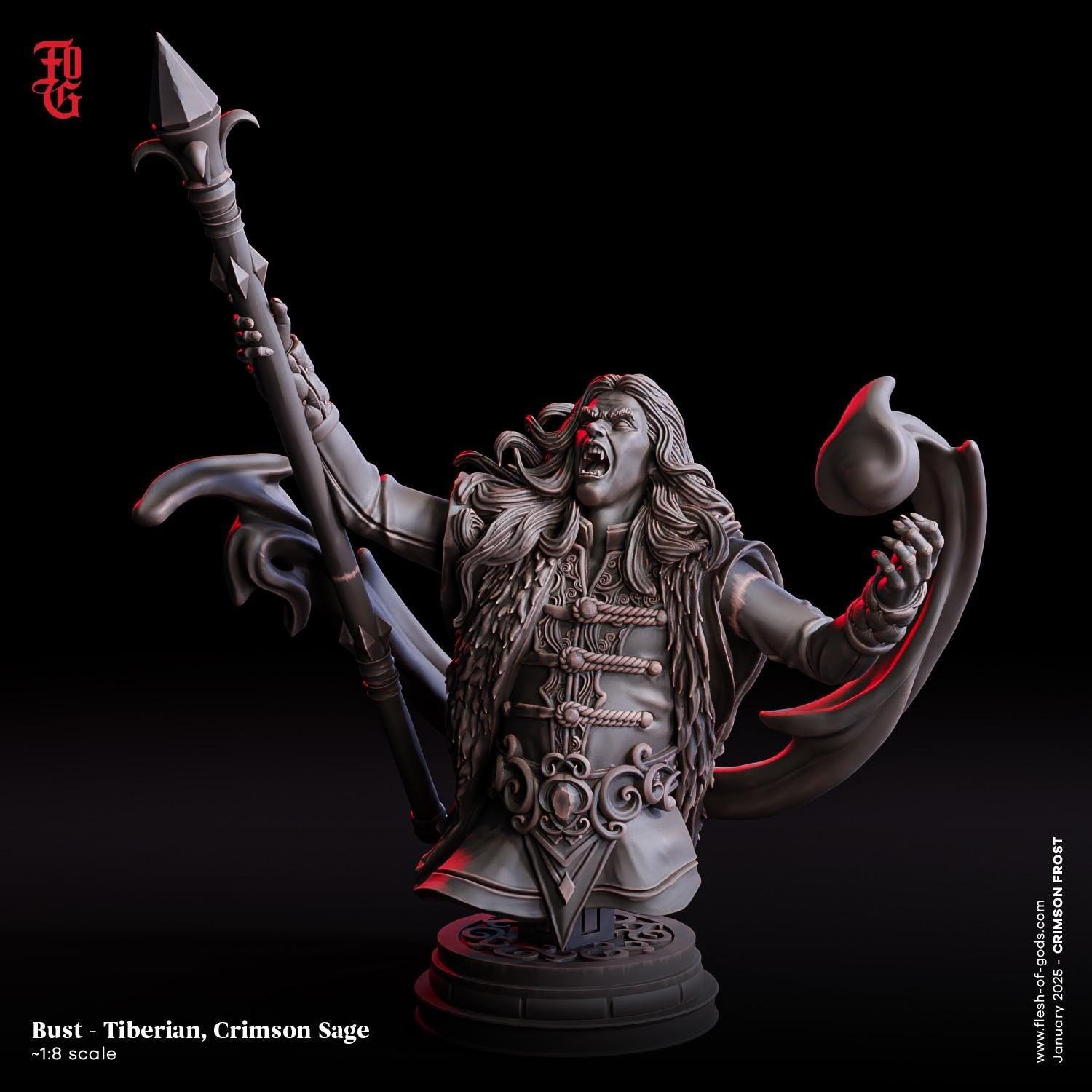 Tiberian, Crimson Sage Miniature | Vampire Undead Monster Figurine | 32mm Scale or 75mm Scale - Plague Miniatures