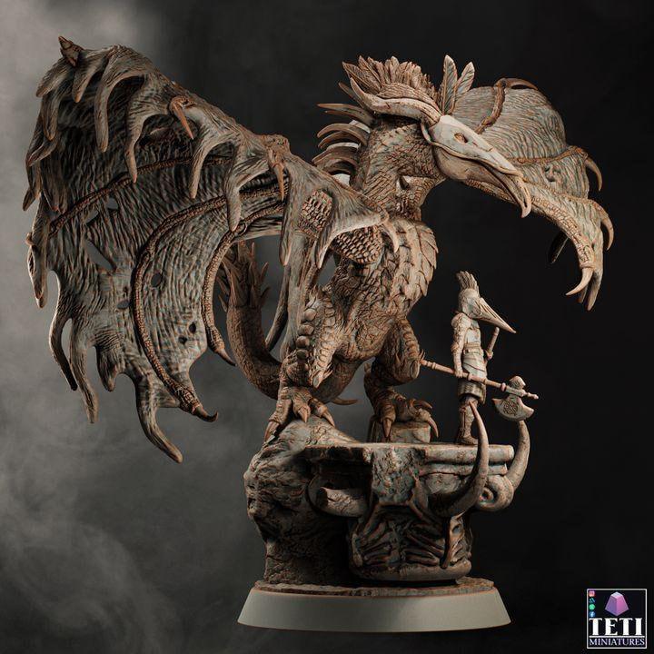 Tindra, Female Wyvern with her Handler Miniature | Large Monstrosity Statue - Plague Miniatures