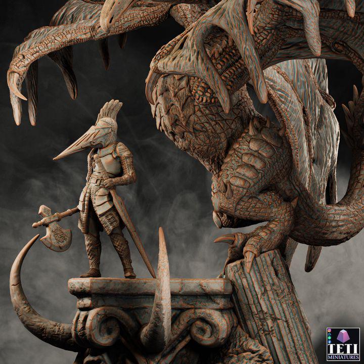 Tindra, Female Wyvern with her Handler Miniature | Large Monstrosity Statue - Plague Miniatures