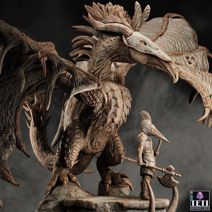 Tindra, Female Wyvern with her Handler Miniature | Large Monstrosity Statue - Plague Miniatures