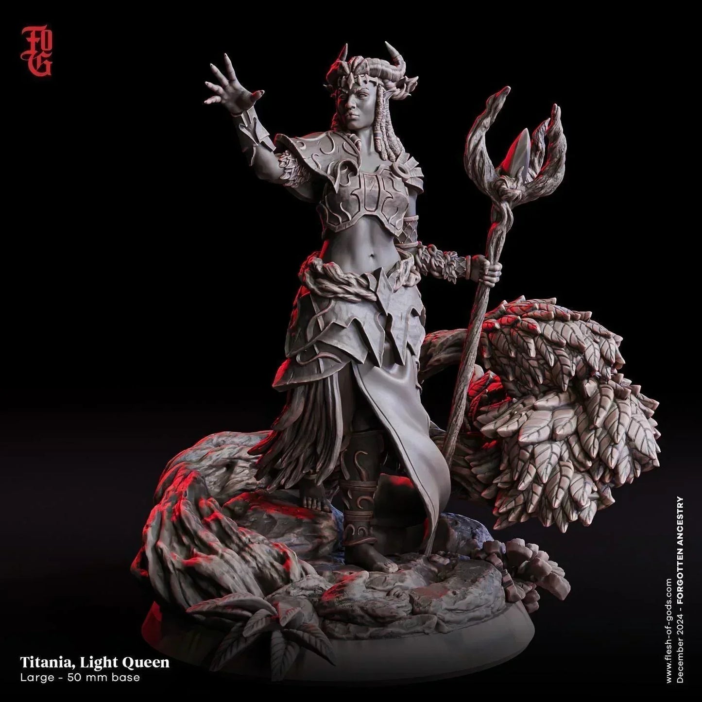 Titania, Light Queen Miniature | Female Druid Forest Fey Royalty Figurine | 50mm Base - Plague Miniatures