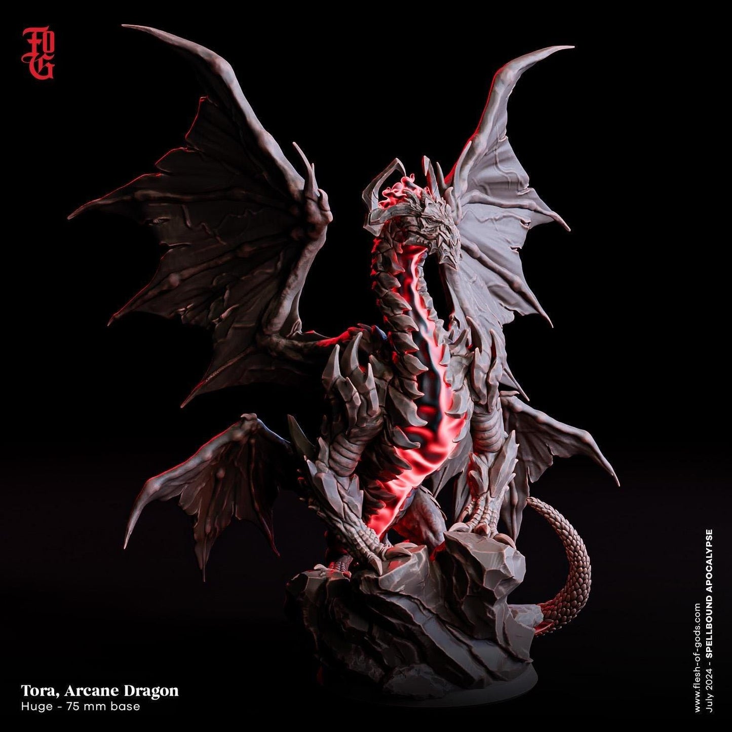 Tora, Arcane Dragon Miniature | Mystical Dragon for Tabletop RPGs | 75mm Base - Plague Miniatures