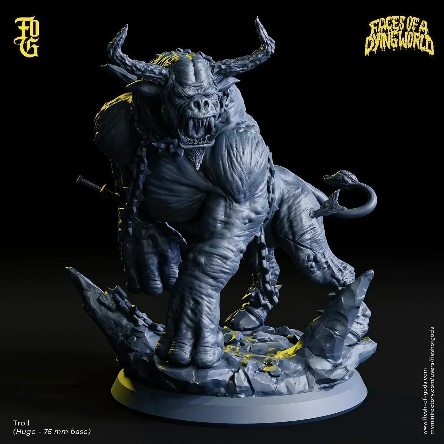 Troll Monster Miniature | Tauren Bull Beast Figurine for MÖRK BORG | 75mm Base - Plague Miniatures