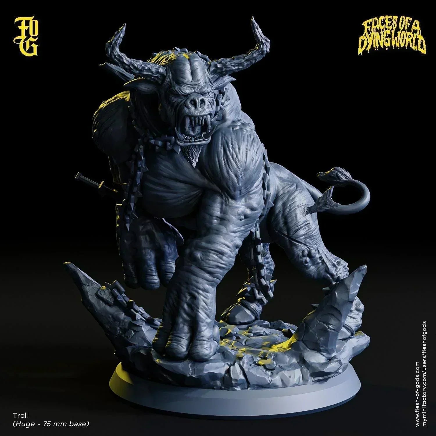 Troll Monster Miniature | Tauren Bull Beast Figurine for MÖRK BORG | 75mm Base - Plague Miniatures