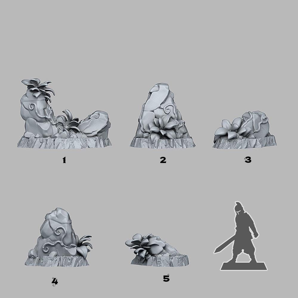 Tropical Rocks and Plant Terrain Set | Jungle Wargaming Scenery | 28mm or 32mm Scale - Plague Miniatures