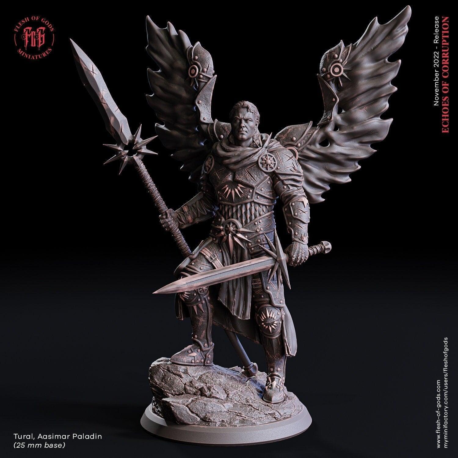 Tural, Aasimar Paladin Bust | Heroic Paladin Statue inspired by Tabletop Gaming - Plague Miniatures