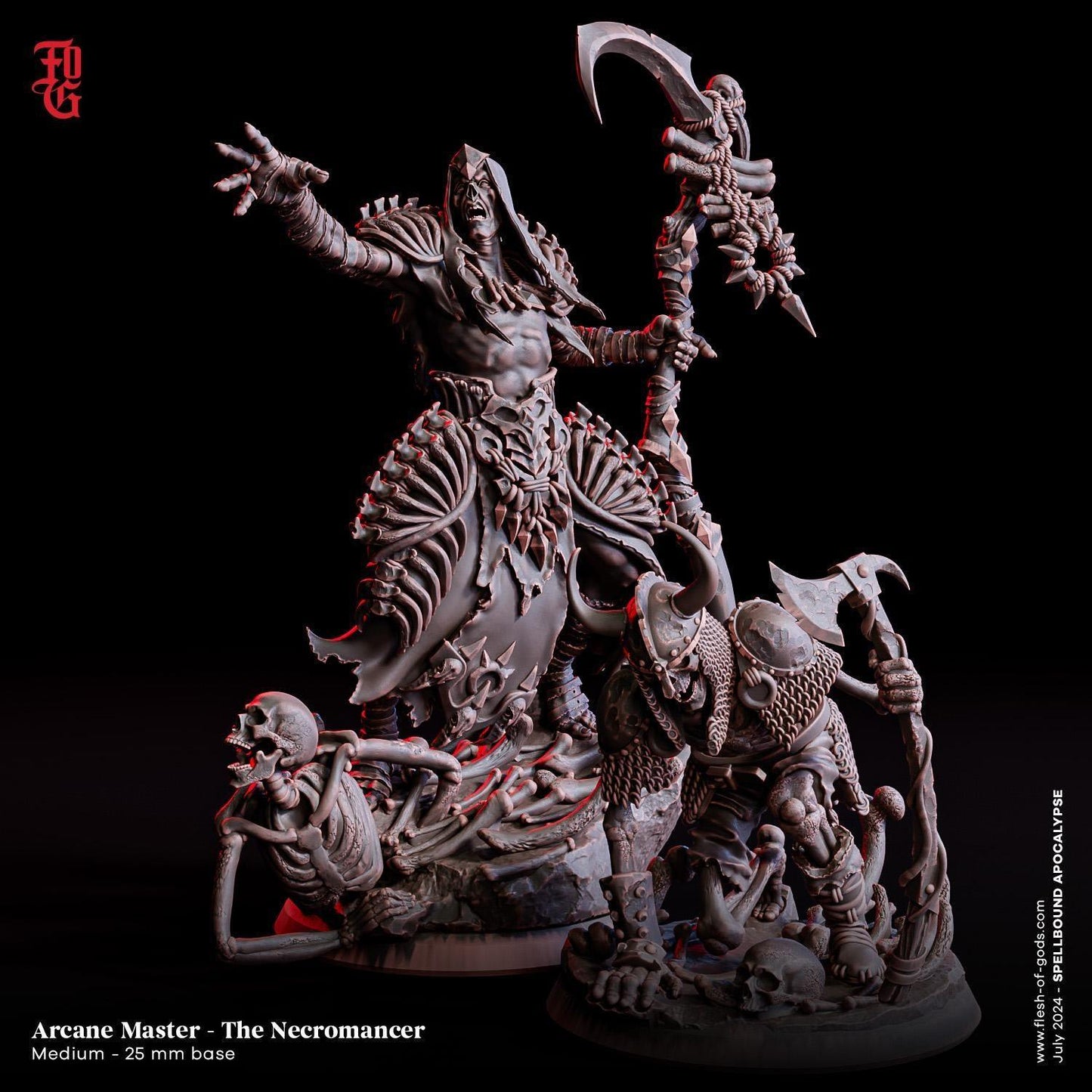 Undead Necromancer Miniature with Minion Figurine Arcane | 32mm Scale or 75mm Scale - Plague Miniatures