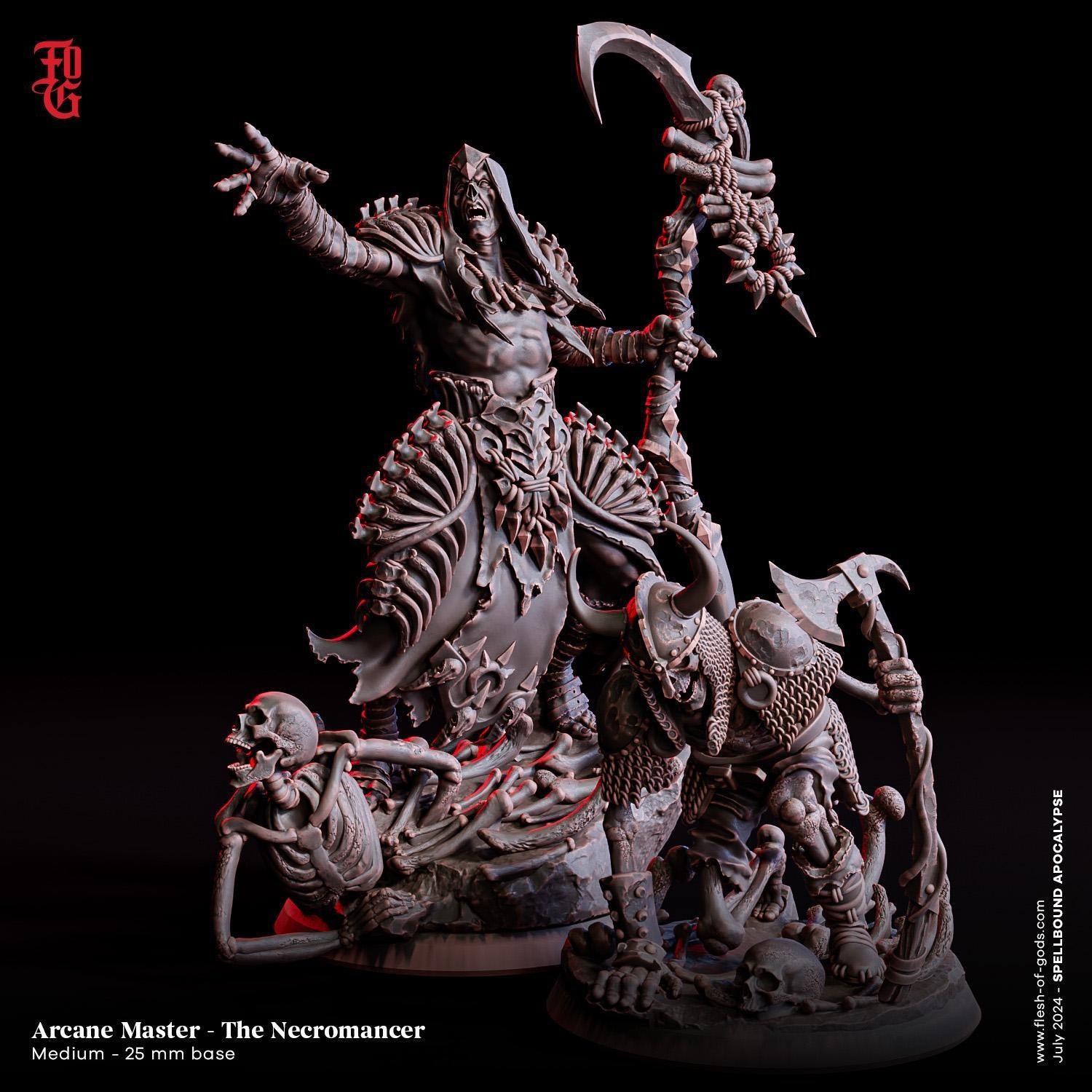 Undead Necromancer Miniature with Minion Figurine Arcane | 32mm Scale or 75mm Scale - Plague Miniatures
