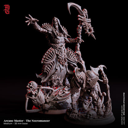 Undead Necromancer Miniature with Minion Figurine Arcane | 32mm Scale or 75mm Scale - Plague Miniatures
