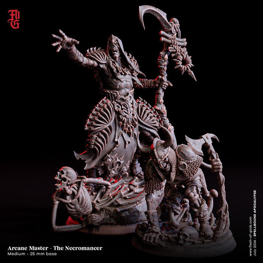 Undead Necromancer Miniature with Minion Figurine Arcane | 32mm Scale or 75mm Scale - Plague Miniatures