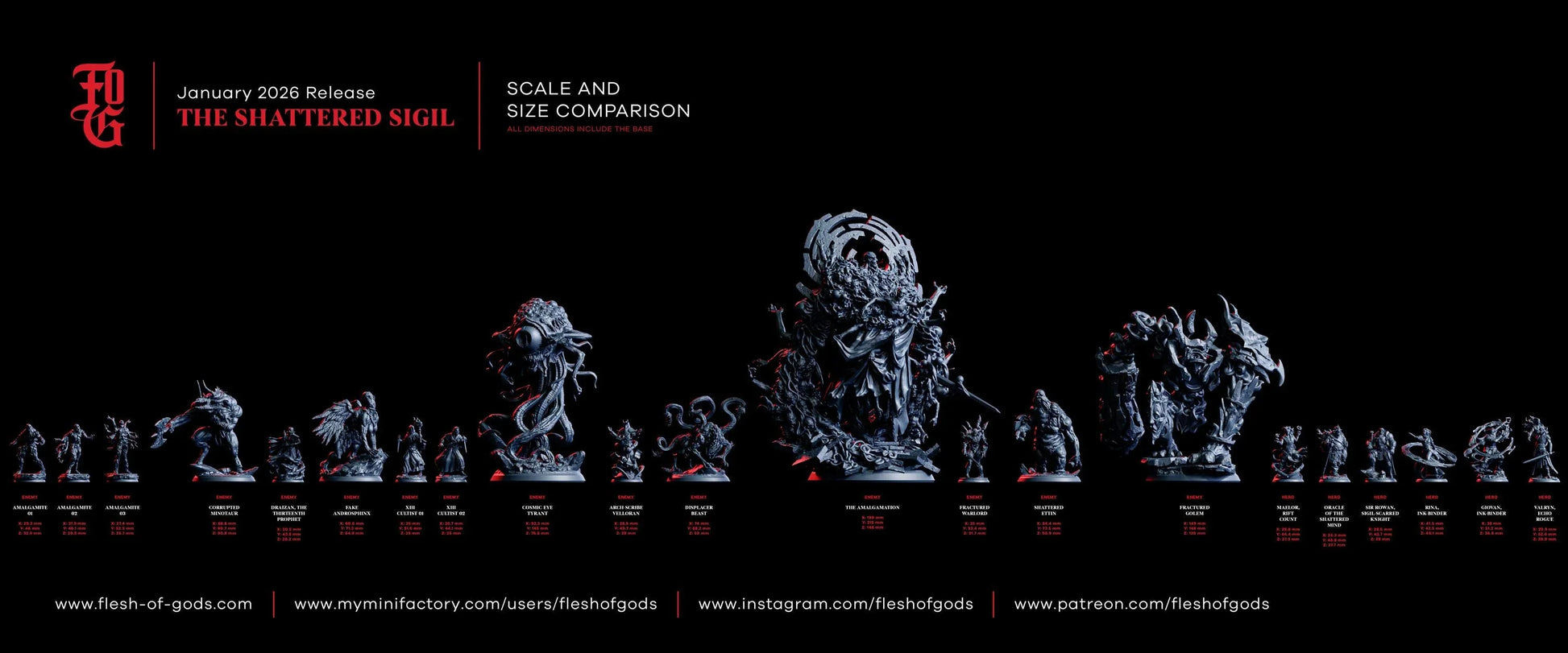 Undead Ravenous Reaper Miniature Set | Trio Monstrosity Monster Figurine Set| 32mm Scale - Plague Miniatures