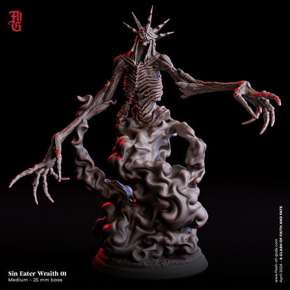 Undead Wraith Sin Eater Miniatures Set | 3 Poses of Necromancer Wraith Undead Skeleton Monster Figurines | 32mm Scale - Plague Miniatures