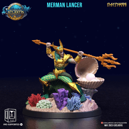 Underwater Knight Merman Miniature | Aquatic Guardian for DnD | 32mm Scale - Plague Miniatures