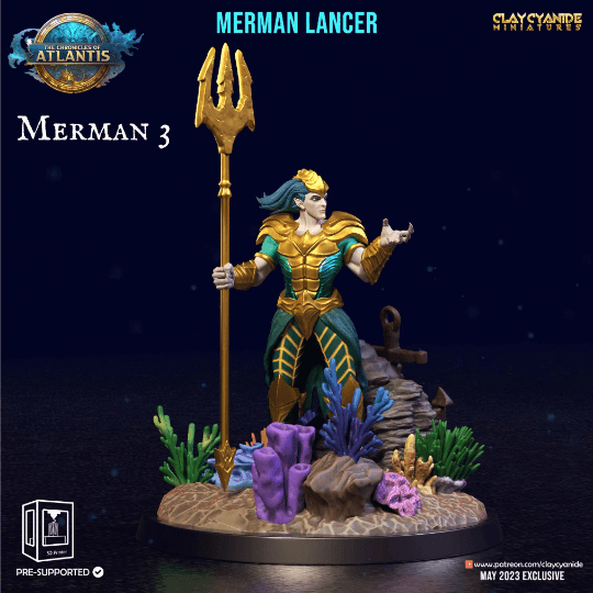 Underwater Knight Merman Miniature | Aquatic Guardian for DnD | 32mm Scale - Plague Miniatures