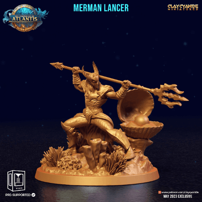 Underwater Lancer Mermen Miniature | Aquatic Spearman Brigade for Tabletop Games | 32mm Scale - Plague Miniatures