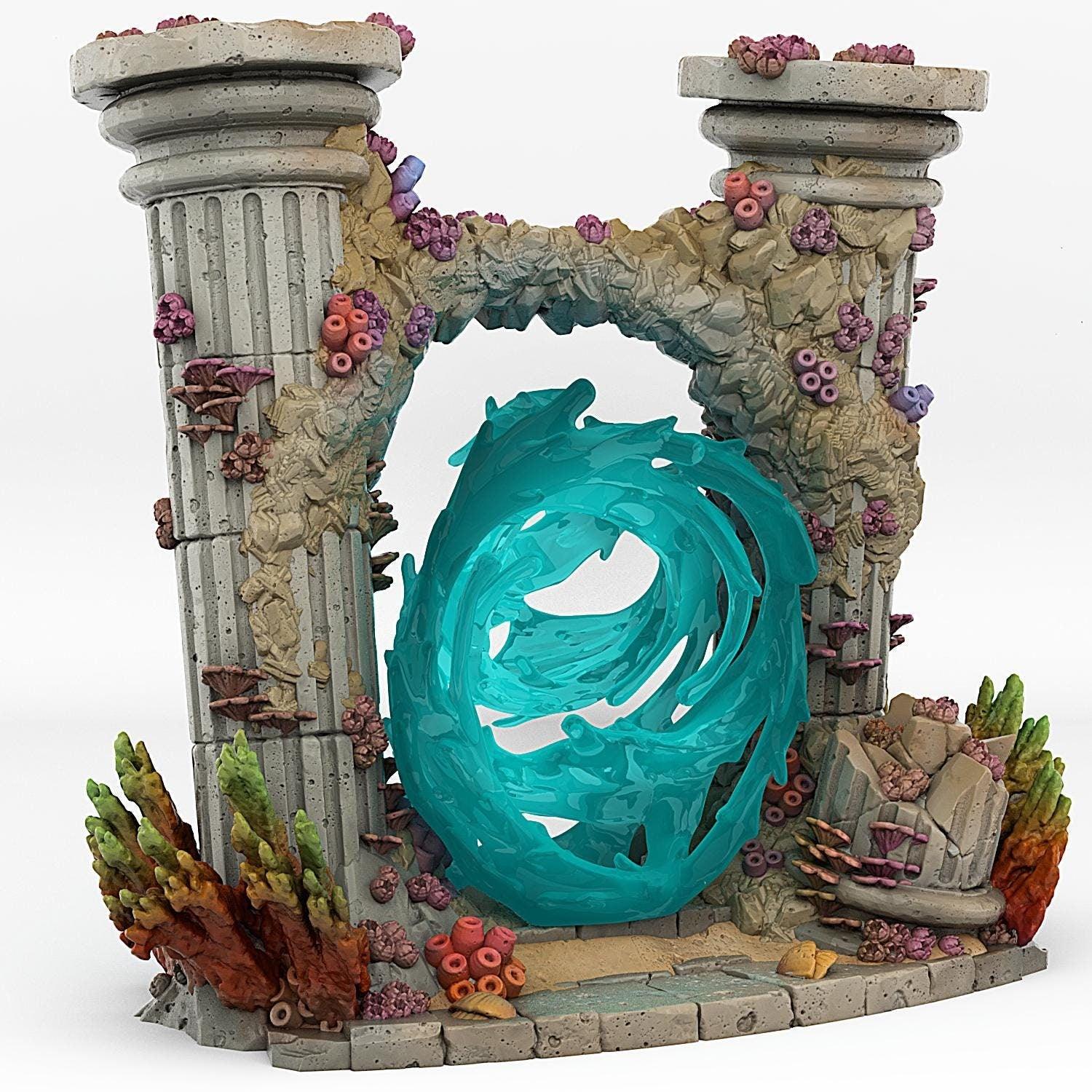 Underwater Temple Portal Miniature | Whirlwind Effect | Dungeon Terrain Prop | 28mm or 32mm Scale - Plague Miniatures